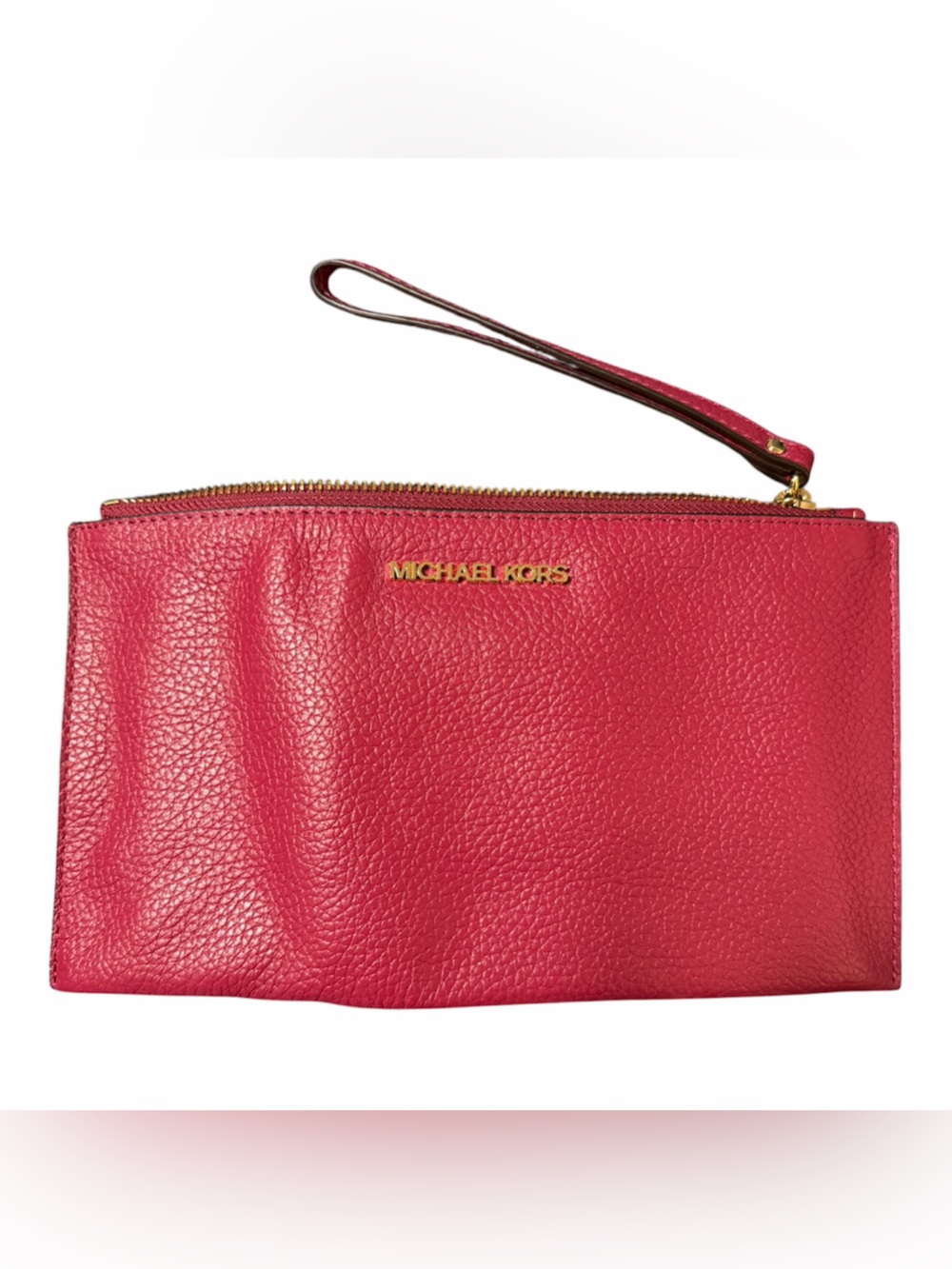 Michael Kors Dark Pink Leather Wristlet with Gold Interior